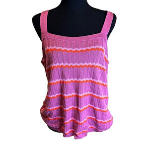 LOFT RED AND PINK KNITTED SQUARE NECK TANK TOP